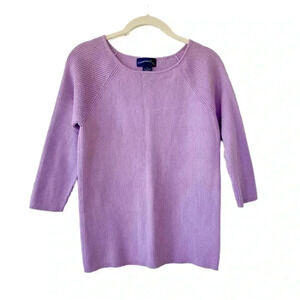 Charter Club Light Purple Ribbed Sweater Small 3/4 Sleeves Classic Pastel